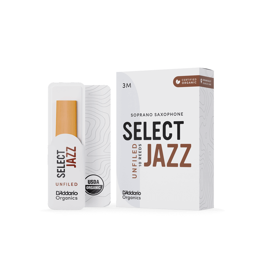 D'Addario Organic Select Jazz Unfiled Soprano Saxophone Reeds, Strength 3 Medium, Individually-Sealed, 10-Pack