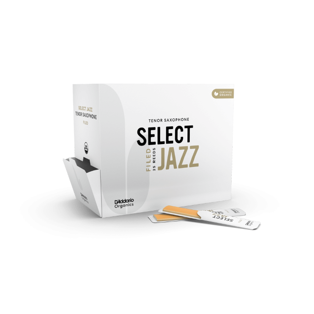 D&#39;Addario Organic Select Jazz Filed Tenor Saxophone Reeds, Strength 2 Hard, 25-Pack