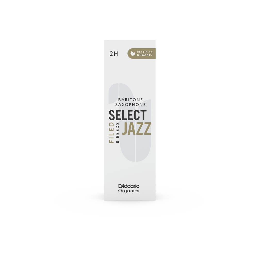 D'Addario Organic Select Jazz Filed Baritone Saxophone Reeds, Strength 2 Hard, Individually-Sealed, 5-Pack