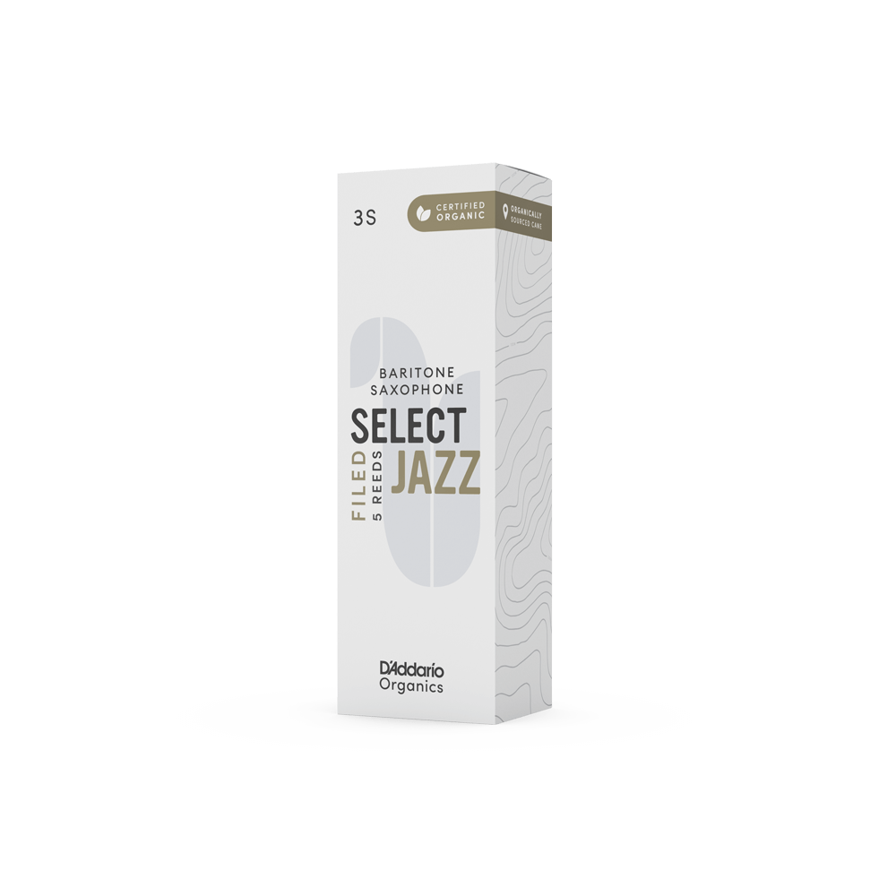 D'Addario Organic Select Jazz Filed Baritone Saxophone Reeds, Strength 3 Soft, Individually-Sealed, 5-Pack