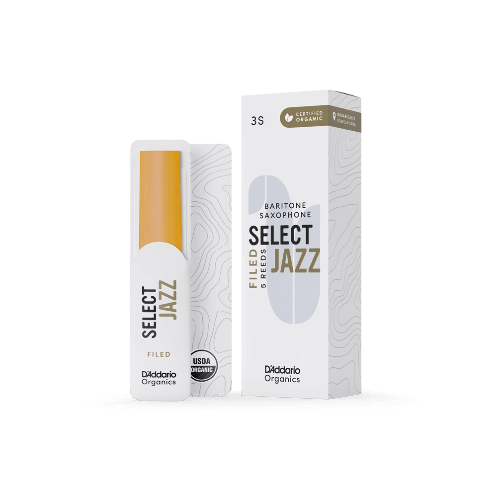 D'Addario Organic Select Jazz Filed Baritone Saxophone Reeds, Strength 3 Soft, Individually-Sealed, 5-Pack