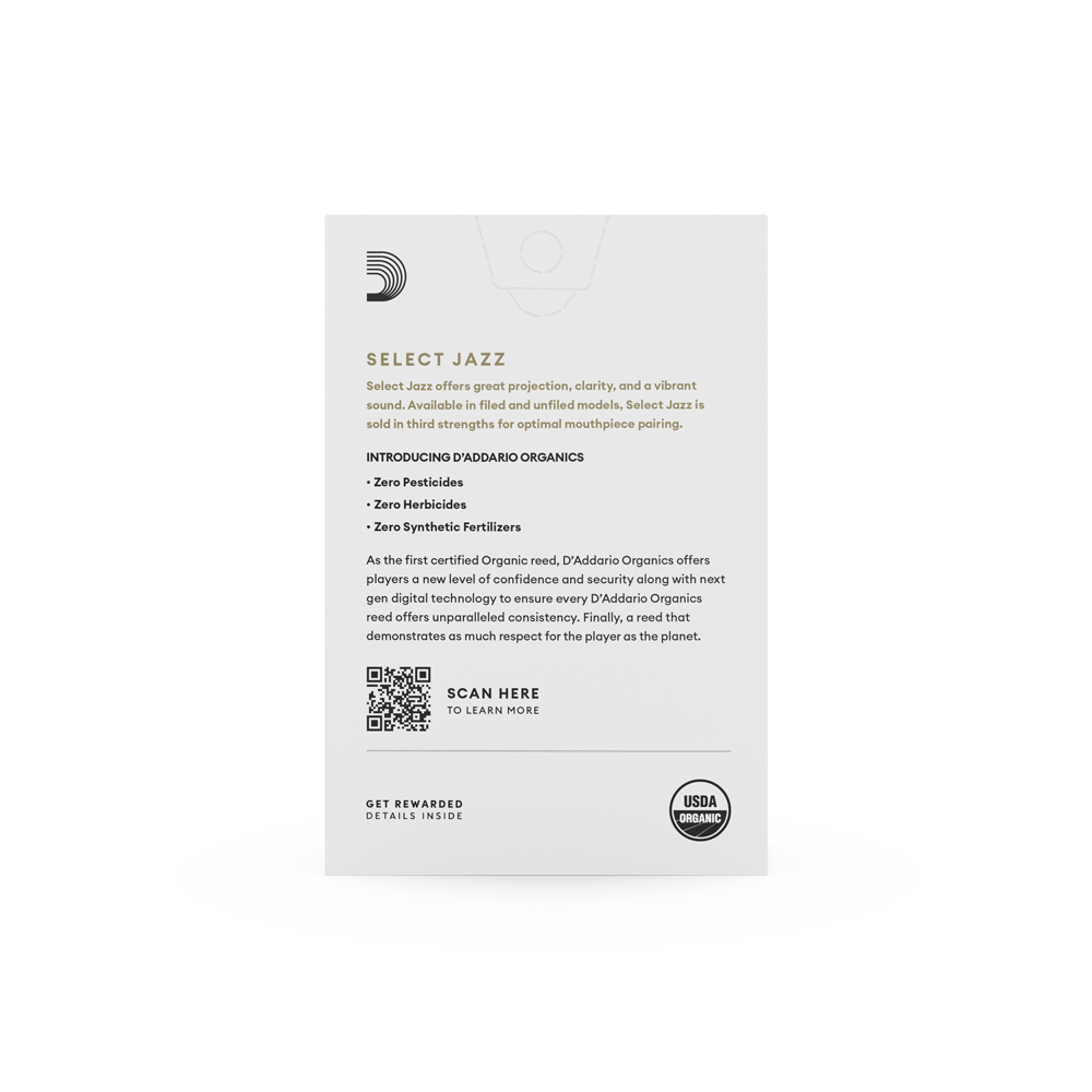 D'Addario Organic Select Jazz Filed Soprano Saxophone Reeds, Strength 2 Hard, Individually-Sealed, 10-Pack