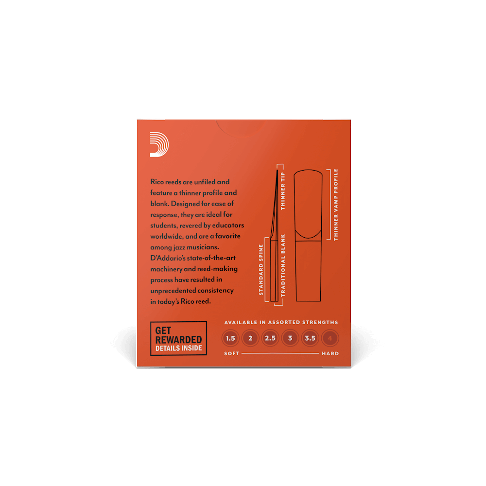 Rico by D'Addario Eb Clarinet Reeds, Strength 2.5, 10-pack