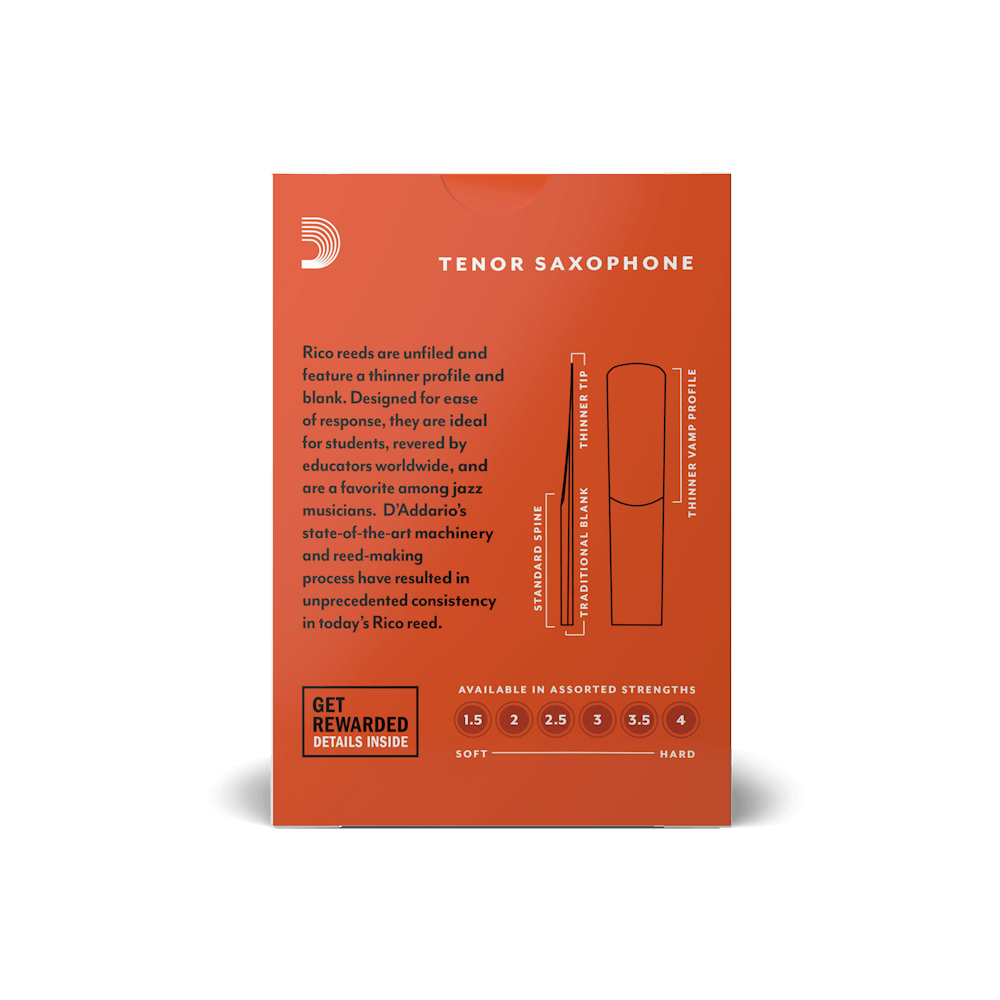 Rico by D'Addario Tenor Sax Reeds, Strength 2, 10-pack