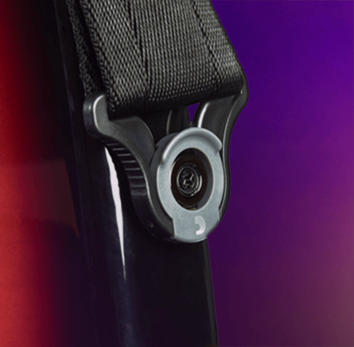 Auto Lock guitar strap attached to guitar