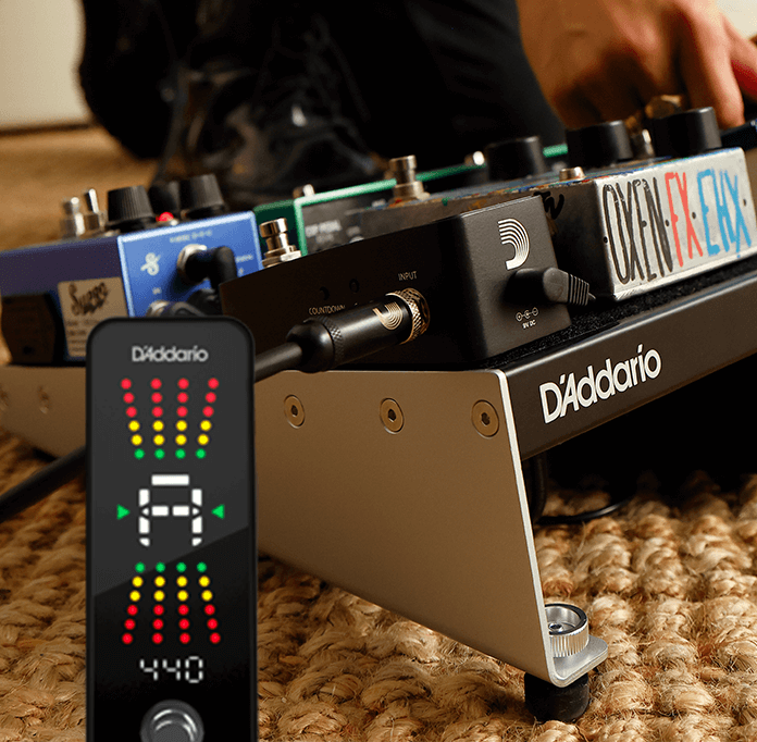 Pedal Tuner next to pedalboard
